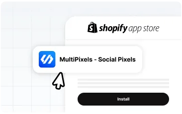 Shopify app store screen showing installation of the MultiPixels app for social media pixel tracking.
